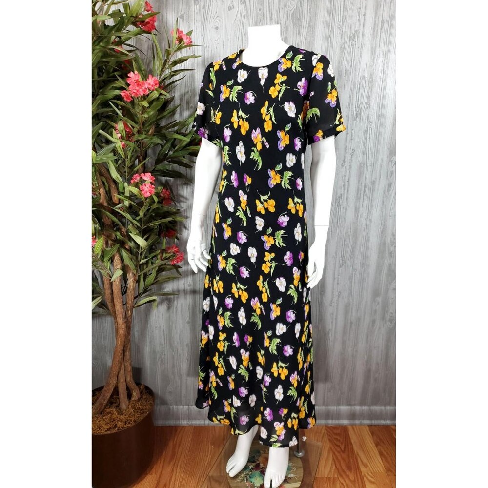 90s Vintage Floral Maxi Dress Black Gabrielle Romantic Grunge Cottagecore